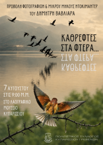 Read more about the article ΠΡΟΒΟΛΗ ΦΩΤΟΓΡΑΦΙΩΝ & ΜΙΚΡΟΥ ΜΗΚΟΥΣ ΝΤΟΚΙΜΑΝΤΕΡ ΤΟΥ ΔΗΜΗΤΡΗ ΒΑΒΛΙΑΡΑ